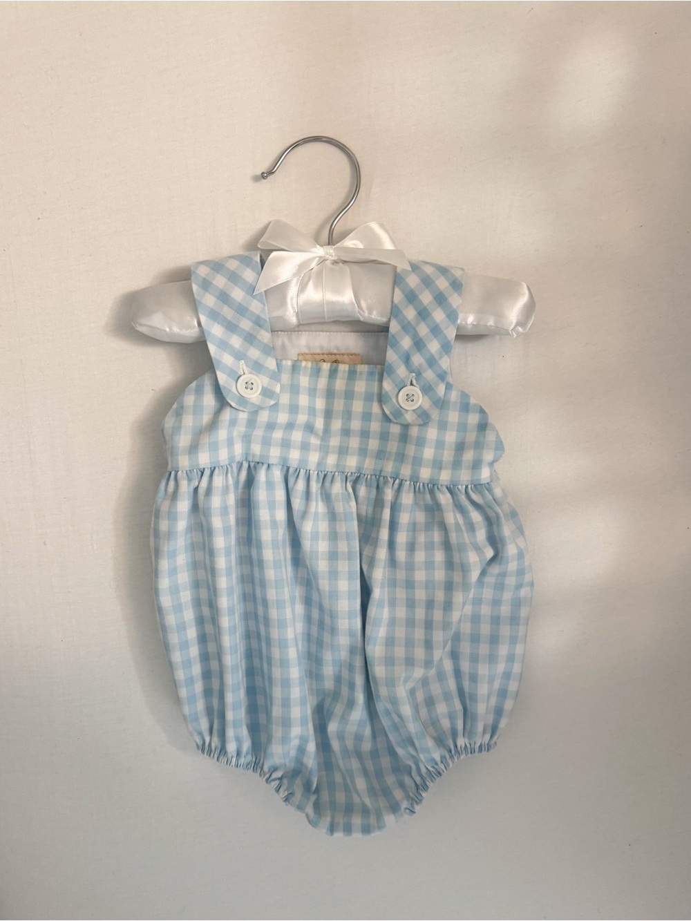 The Beaufort Bonnet Company Light Blue and White Gingham Bubble Romper